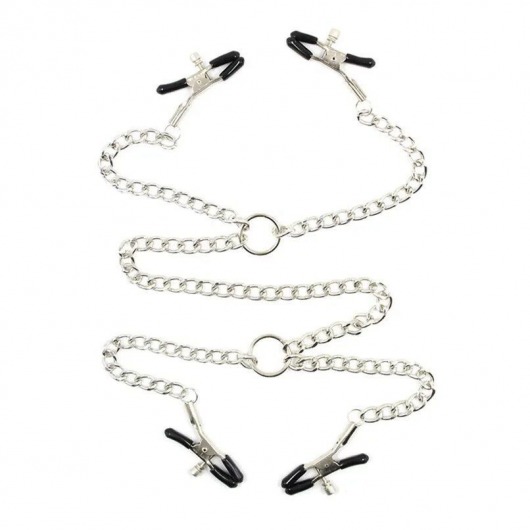 Серебристые зажимы для сосков и половых губ на тонкой цепочке - Notabu - купить с доставкой в Невинномысске