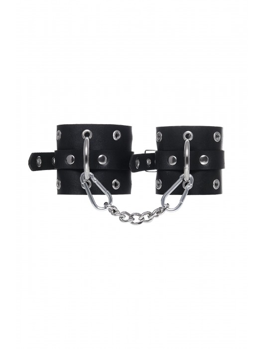 Черные кожаные однослойные наручники с люверсами - Pecado - купить с доставкой в Невинномысске