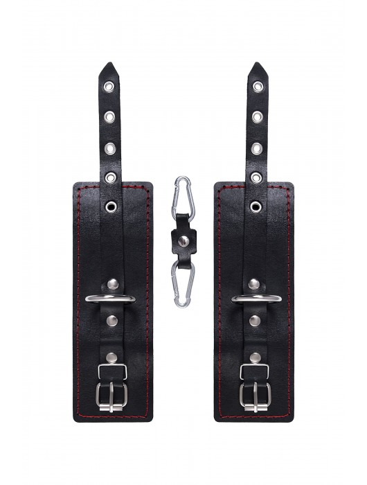 Черные кожаные однослойные наручники с контрастной строчкой - Pecado - купить с доставкой в Невинномысске
