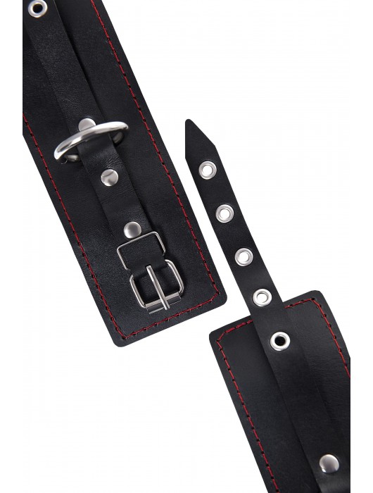 Черные кожаные однослойные наручники с контрастной строчкой - Pecado - купить с доставкой в Невинномысске