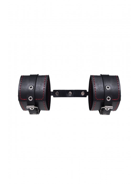 Черные кожаные однослойные оковы с контрастной строчкой - Pecado - купить с доставкой в Невинномысске