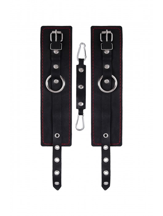 Черные кожаные однослойные оковы с контрастной строчкой - Pecado - купить с доставкой в Невинномысске