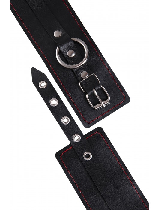 Черные кожаные однослойные оковы с контрастной строчкой - Pecado - купить с доставкой в Невинномысске