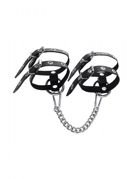 Черные однослойные кожаные оковы из двух ремешков - Pecado - купить с доставкой в Невинномысске