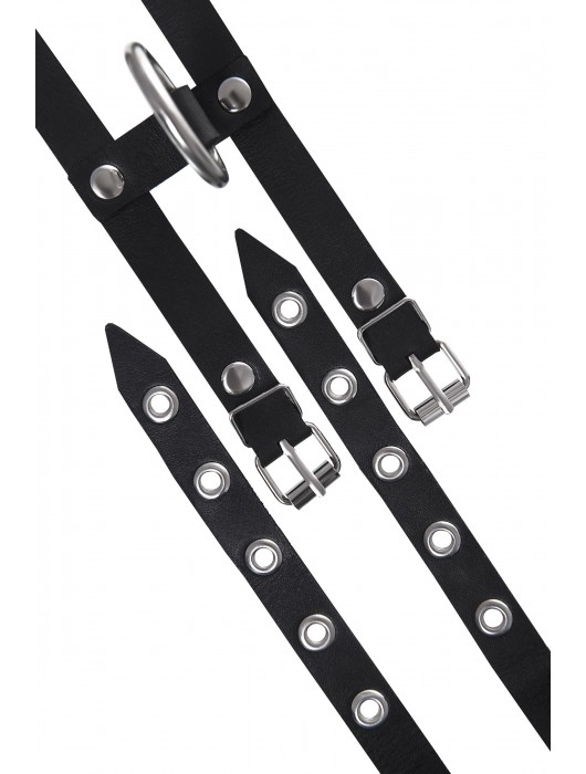 Черные однослойные кожаные оковы из двух ремешков - Pecado - купить с доставкой в Невинномысске