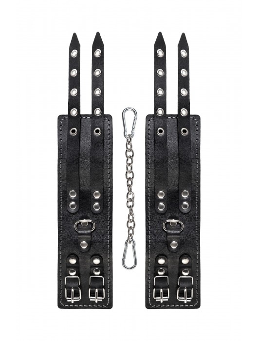 Черные кожаные оковы с двумя ремнями и красной подкладкой - Pecado - купить с доставкой в Невинномысске