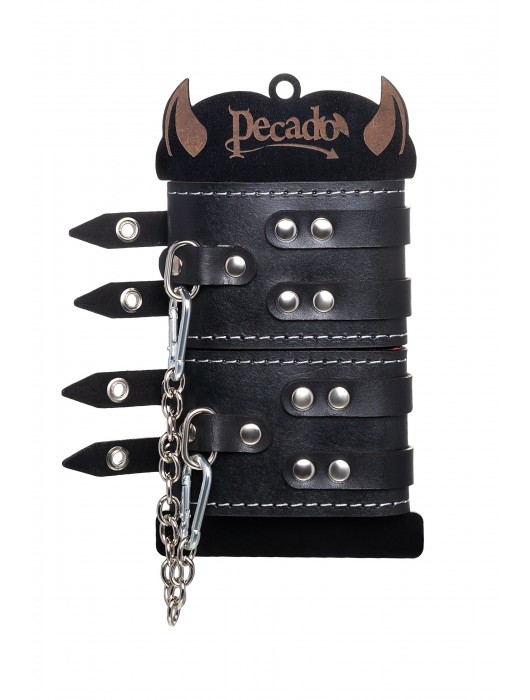 Черные кожаные оковы с двумя ремнями и красной подкладкой - Pecado - купить с доставкой в Невинномысске