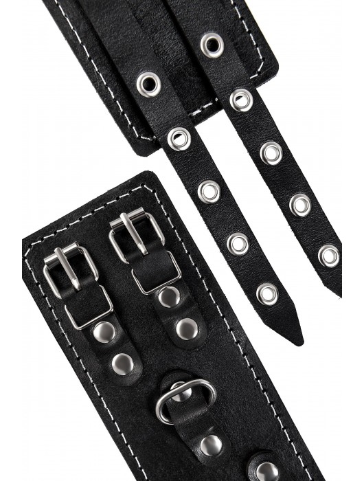 Черные кожаные оковы с двумя ремнями и красной подкладкой - Pecado - купить с доставкой в Невинномысске