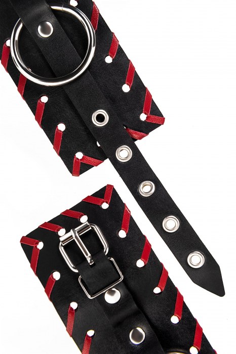 Черно-красные оковы из натуральной кожи - Pecado - купить с доставкой в Невинномысске