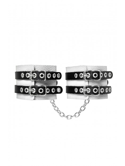 Бело-черные оковы с двумя ремешками и люверсами - Pecado - купить с доставкой в Невинномысске