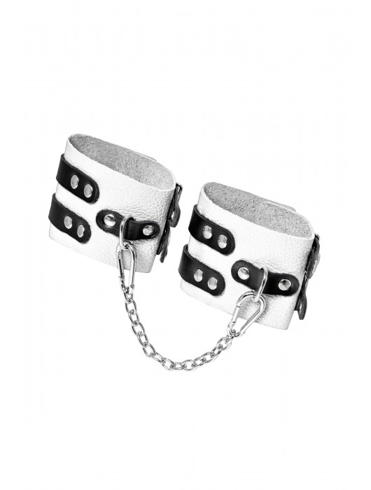 Бело-черные оковы с двумя ремешками и люверсами - Pecado - купить с доставкой в Невинномысске