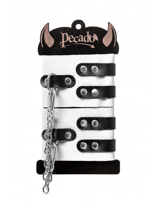 Бело-черные оковы с двумя ремешками и люверсами - Pecado - купить с доставкой в Невинномысске