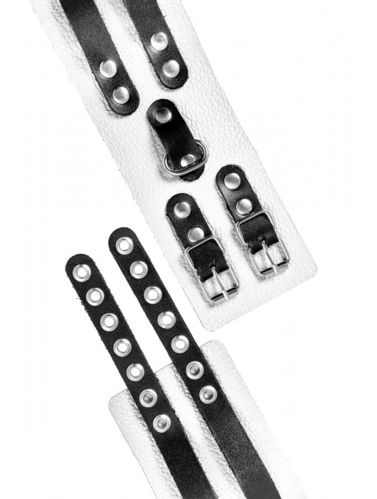 Бело-черные оковы с двумя ремешками и люверсами - Pecado - купить с доставкой в Невинномысске