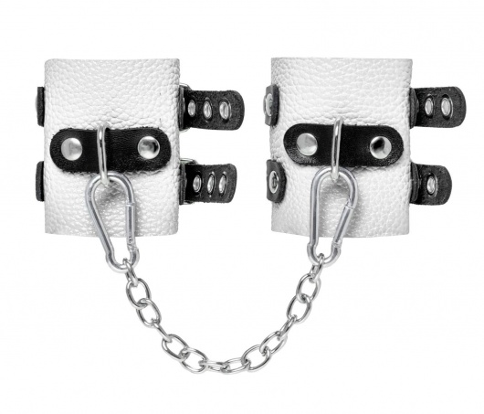 Бело-черные наручники с двумя ремешками и люверсами - Pecado - купить с доставкой в Невинномысске
