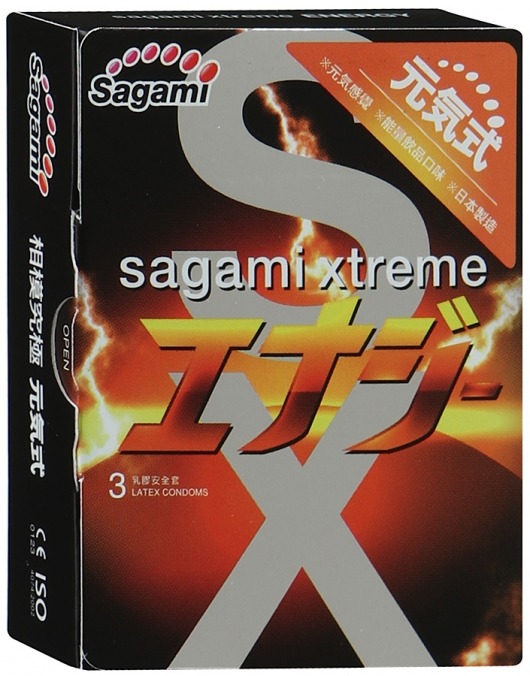 Презервативы Sagami Xtreme ENERGY с ароматом энергетика - 3 шт. - Sagami - купить с доставкой в Невинномысске