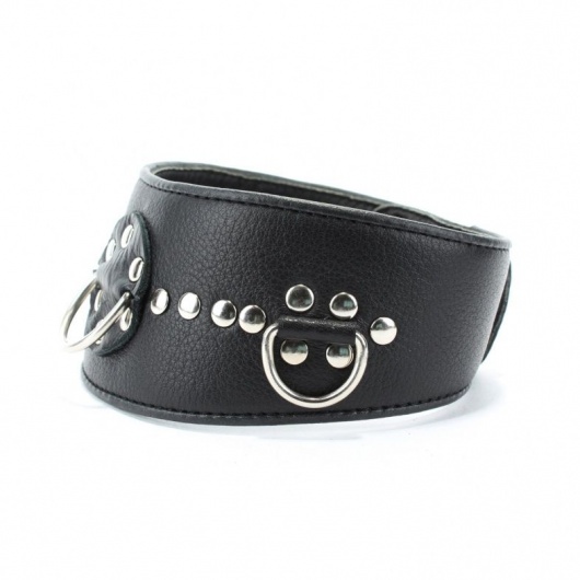 Чёрный кожаный ошейник с полукольцами и клёпками - БДСМ Арсенал - купить с доставкой в Невинномысске