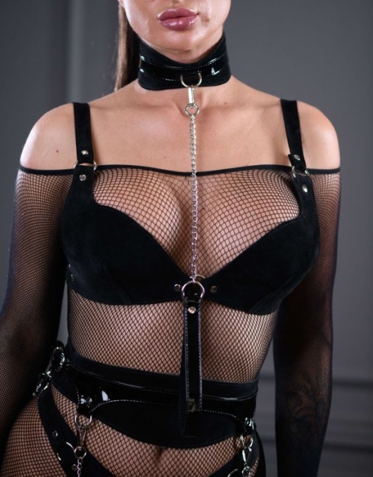 Стильный замшевый ошейник с поводком Sex Game - БДСМ Арсенал - купить с доставкой в Невинномысске