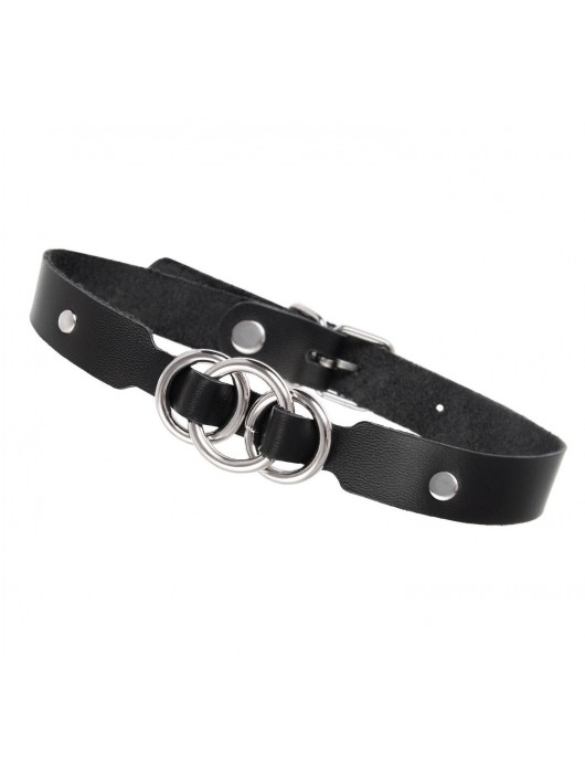 Черный кожаный ошейник со связанными кольцами - Pecado - купить с доставкой в Невинномысске