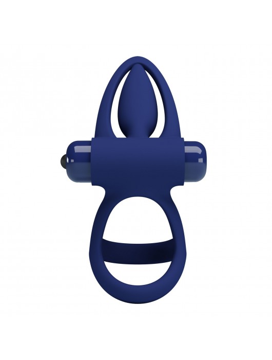 Синее эрекционное кольцо с 10 режимами вибрации и подхватом мошонки - Baile - в Невинномысске купить с доставкой