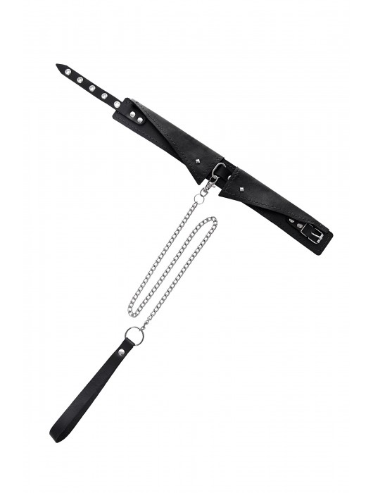 Черный кожаный ошейник-воротник с поводком - Pecado - купить с доставкой в Невинномысске