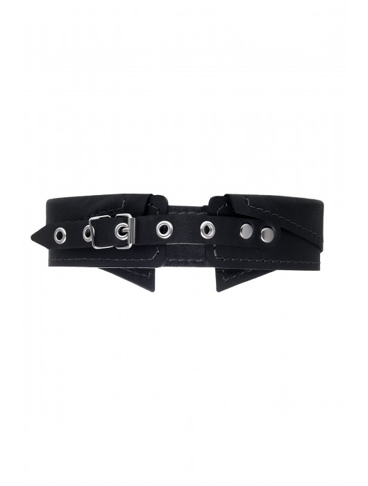 Черный кожаный ошейник-воротник с поводком - Pecado - купить с доставкой в Невинномысске