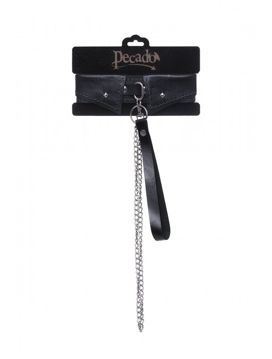 Черный кожаный ошейник-воротник с поводком - Pecado - купить с доставкой в Невинномысске