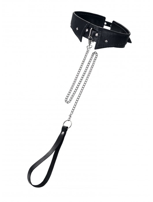 Черный кожаный ошейник-воротник с поводком - Pecado - купить с доставкой в Невинномысске
