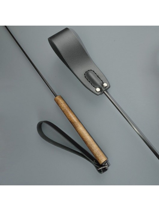 Черный кожаный стек с деревянной рукоятью - 69 см. - Sitabella - купить с доставкой в Невинномысске