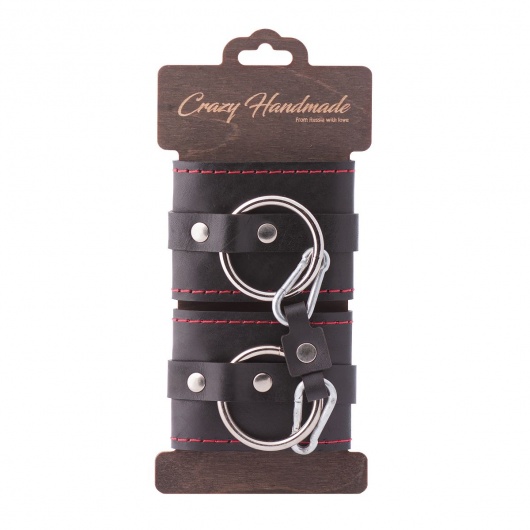 Черные однослойные кожаные наручники с контрастной строчкой - Crazy Handmade - купить с доставкой в Невинномысске