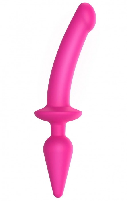 Ярко-розовый двусторонний фаллоимитатор Switch Plug-In Semi-Realistic Size L - Strap-on-me