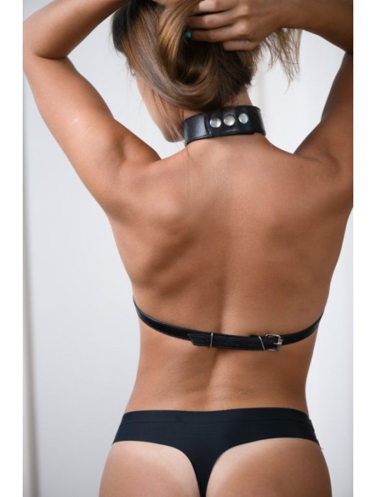 Черная кожаная сбруя с ошейником plus size из нежной кожи - БДСМ Арсенал - купить с доставкой в Невинномысске