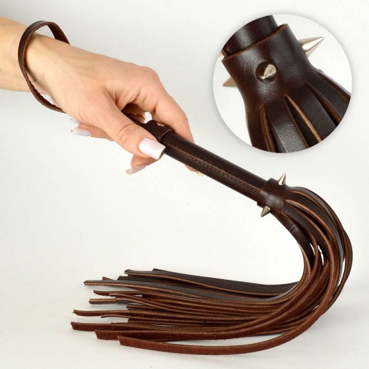 Коричневая кожаная мини-плеть с шипами - 40 см. - Sitabella - купить с доставкой в Невинномысске