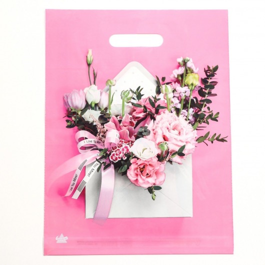 Розовый пакет с цветочным принтом и вырубной ручкой (40х31 см) - Сима-Ленд - купить с доставкой в Невинномысске