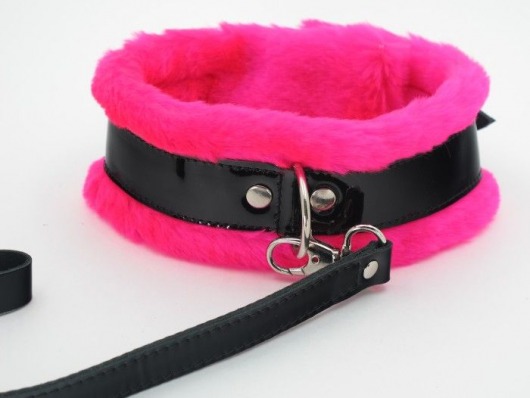 Ошейник с поводком и розовым мехом BDSM Light - БДСМ Арсенал - купить с доставкой в Невинномысске