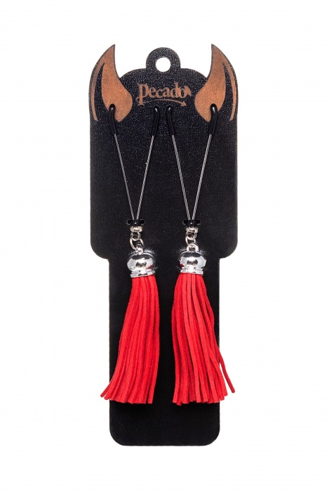 Зажимы на соски «Вилки» с красными кисточками из замши - Pecado - купить с доставкой в Невинномысске