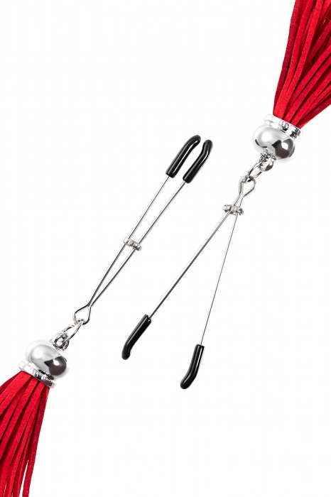 Зажимы на соски «Вилки» с красными кисточками из замши - Pecado - купить с доставкой в Невинномысске