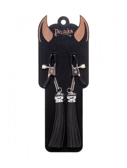 Зажимы на соски «Прищепки» с черными кисточками из замши - Pecado - купить с доставкой в Невинномысске