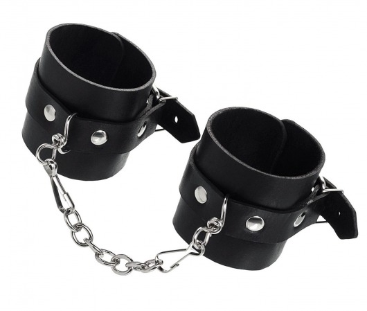 Черные однослойные наручники из натуральной кожи с цепочкой - Pecado - купить с доставкой в Невинномысске