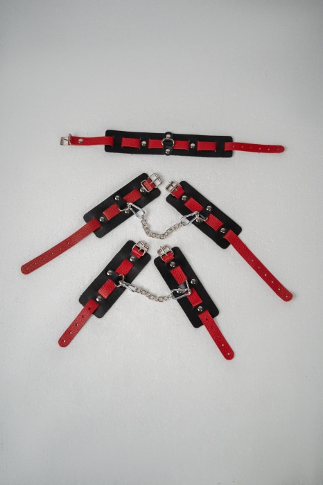 Черно-красный набор фиксаций: наручники, оковы и ошейник - Crazy Handmade - купить с доставкой в Невинномысске