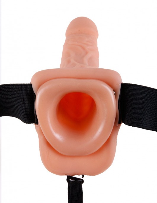 Телесный полый страпон с вибрацией Vibrating Hollow Strap-On with Balls - 24 см. - Pipedream - купить с доставкой в Невинномысске