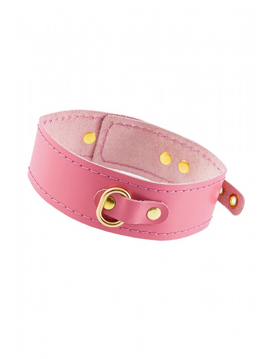 Розовый кожаный однослойный ошейник с прошивкой - Pecado - купить с доставкой в Невинномысске
