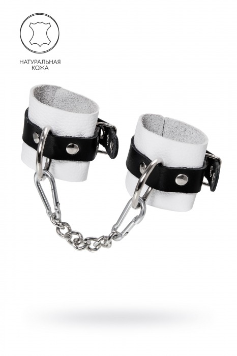 Бело-черные кожаные наручники с одним ремешком с люверсами - Pecado - купить с доставкой в Невинномысске