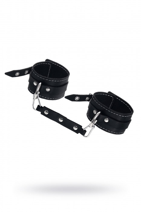 Черные двухслойные кожаные оковы с белой строчкой - Pecado - купить с доставкой в Невинномысске