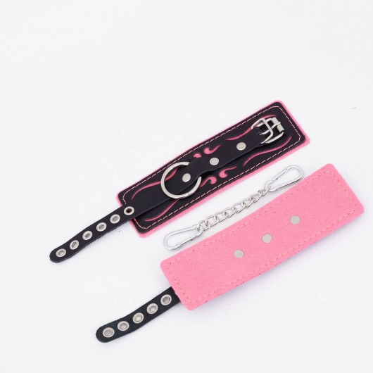 Черно-розовые кожаные наручники с розовой строчкой - Crazy Handmade - купить с доставкой в Невинномысске