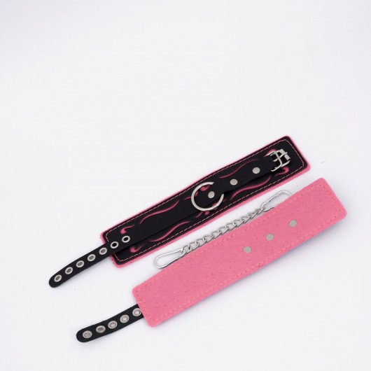 Черно-розовые кожаные оковы с розовой строчкой - Crazy Handmade - купить с доставкой в Невинномысске