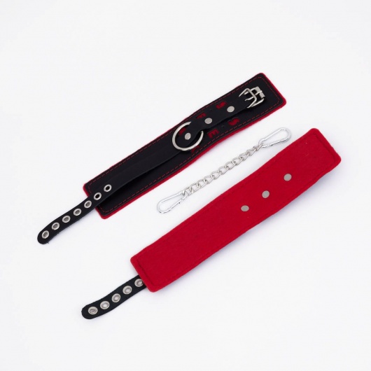 Черно-красные оковы с красной строчкой Sex - Crazy Handmade - купить с доставкой в Невинномысске