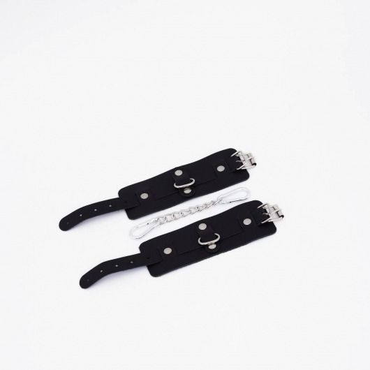 Черные кожаные наручники с хромированной фурнитурой - Crazy Handmade - купить с доставкой в Невинномысске