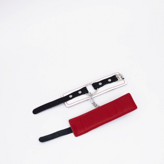 Бело-красные кожаные наручники - Crazy Handmade - купить с доставкой в Невинномысске