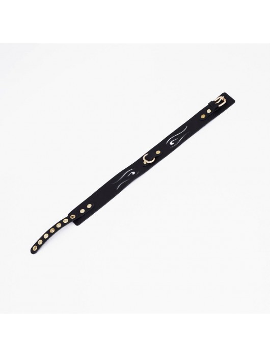 Черный кожаный ошейник с золотистой фурнитурой - Crazy Handmade - купить с доставкой в Невинномысске