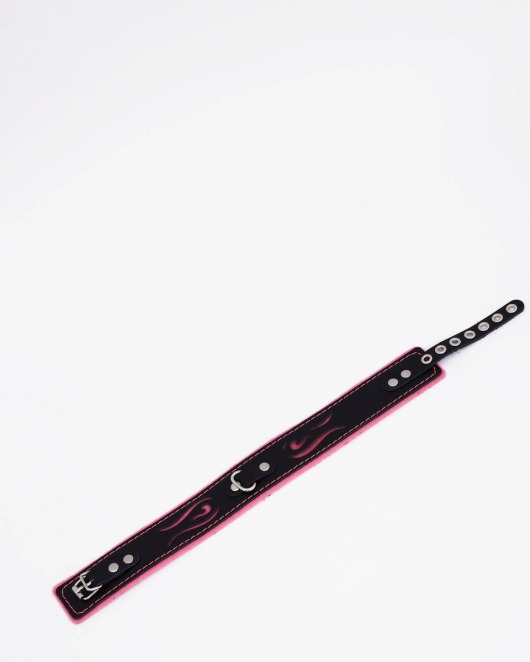 Черно-розовый кожаный ошейник с розовой строчкой - Crazy Handmade - купить с доставкой в Невинномысске